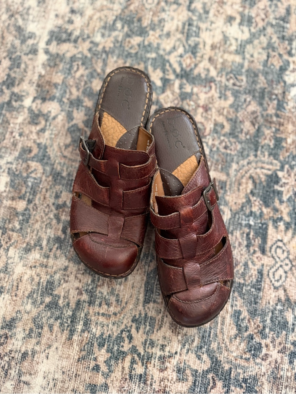 BORN Brown Leather Fisherman Clog Slide On Wedge Mule 11 - Picture 14 of 14